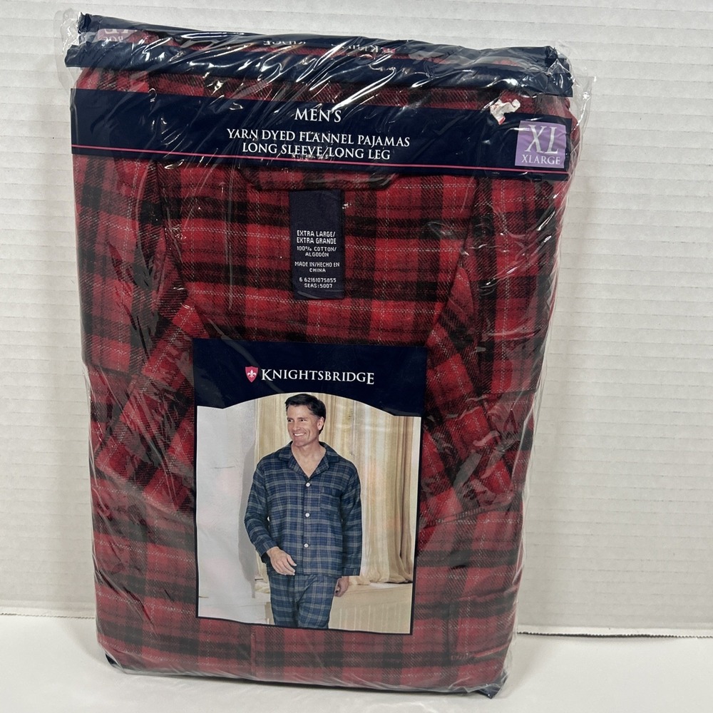 Vintage Knightsbridge Mens Flannel Long Sleeve Pajamas RED XL K-Mart NEW